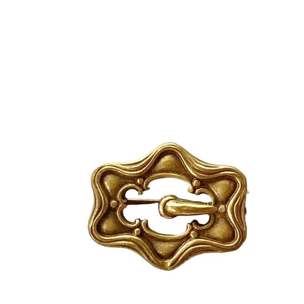 Antique Brass Metal Vintage Brooch Ornate Buckle Design Tiny Size